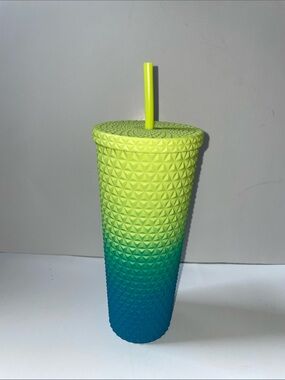 Yellow-Green Ombre Studded Tumbler with Straw